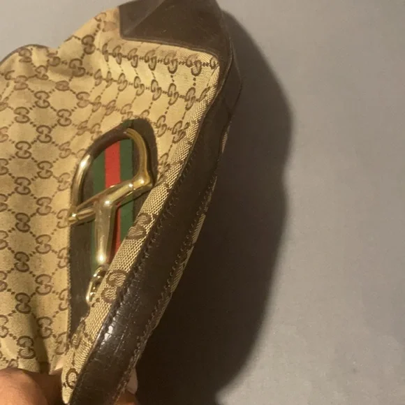 Authentic well used good condition Gucci medium hobo logo purse